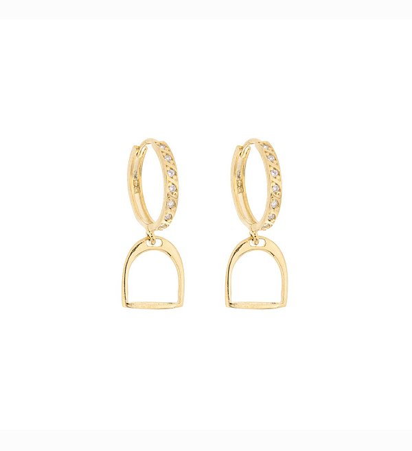 Brinco argola estribo prata 925 banhado ouro 18k.