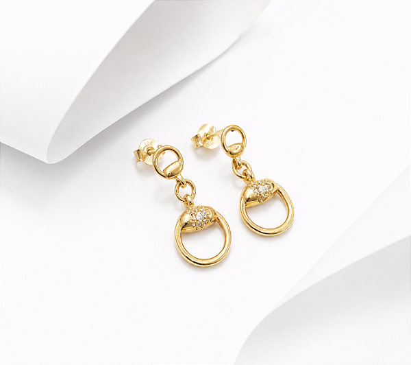 Brinco bridão pendente prata 925 banhado ouro