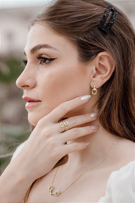 Anel estribo duplo prata 925 banhado ouro 18k