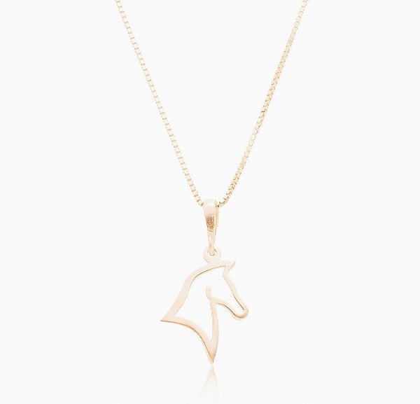 Colar cabeça cavalo prata 925 banhado ouro 18k.