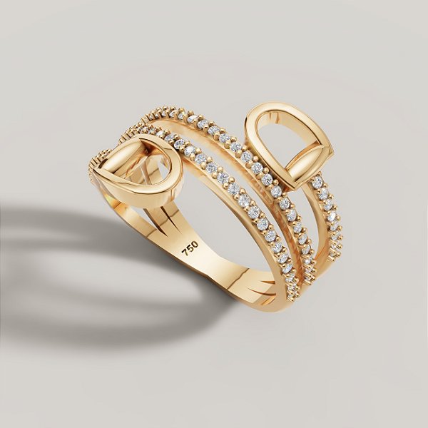 Anel bridão duplo diamantes em ouro 18k.