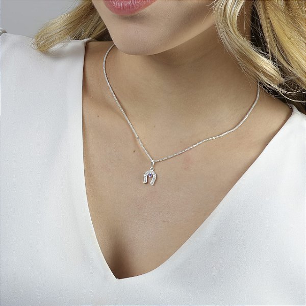 Colar ferradura ponto de luz  lilás prata 925