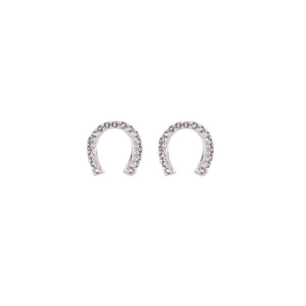 Brinco ferradura zirconia cravejada prata 925