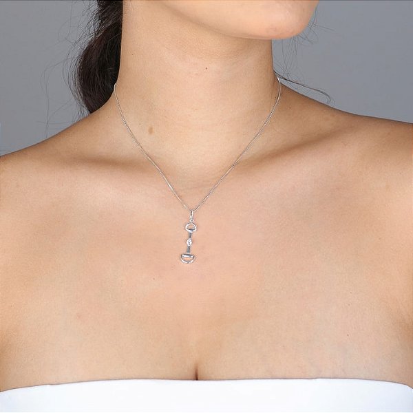 Colar bridão   vertical ponto de luz prata  925