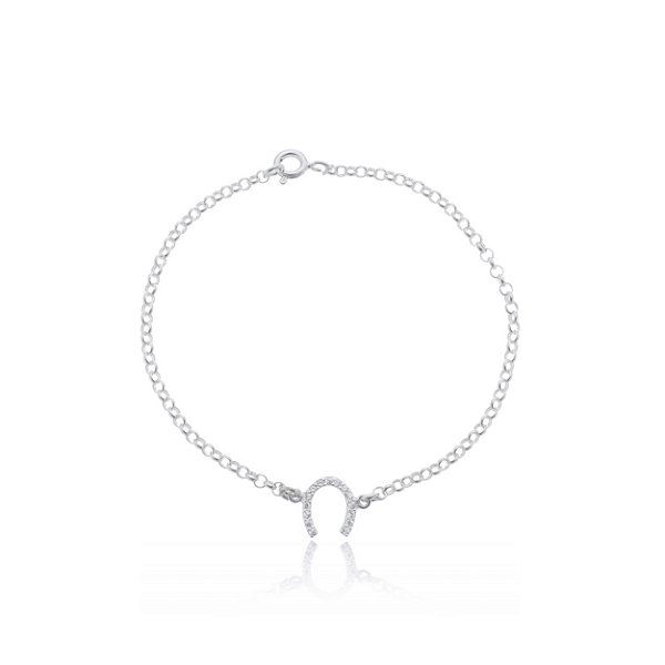 Pulseira ferradura zirconia cravejada prata 925
