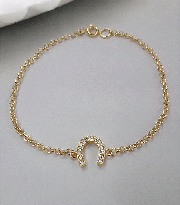 Pulseira ferradura prata 925 banhada ouro 18k