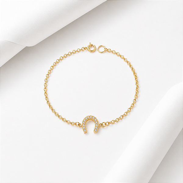 Pulseira ferradura prata 925 banhada ouro 18k