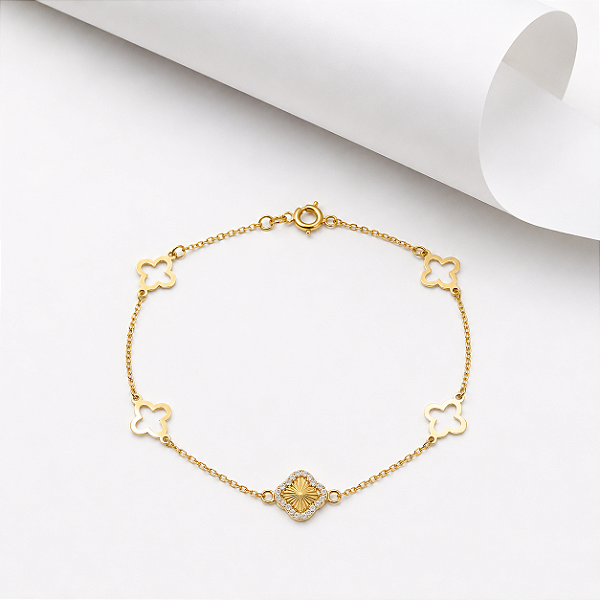 Pulseira trevos ouro 18k