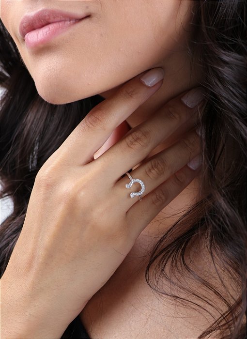 Anel ferradura vintage prata 925