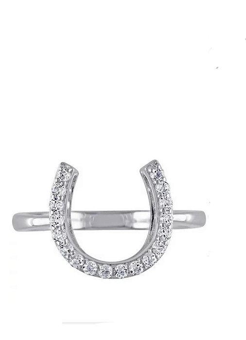 Anel ferradura zirconia cravejada prata 925