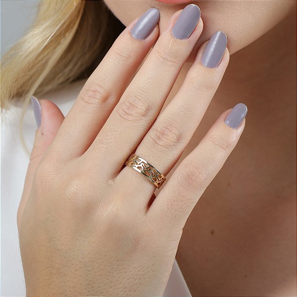 Aliança  cabeças  cavalo  corte a laser prata 925 banhado  ouro  18k