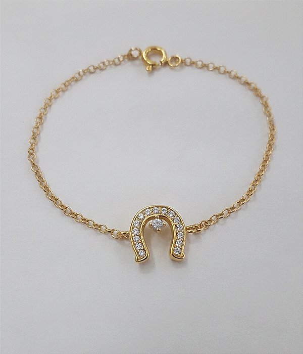 Pulseira ferradura ponto de luz prata 925 banhado a ouro