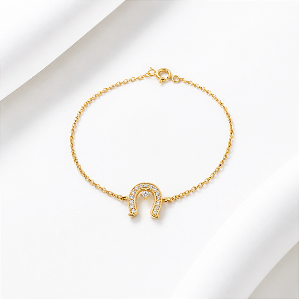 Pulseira ferradura ponto de luz prata 925 banhado a ouro