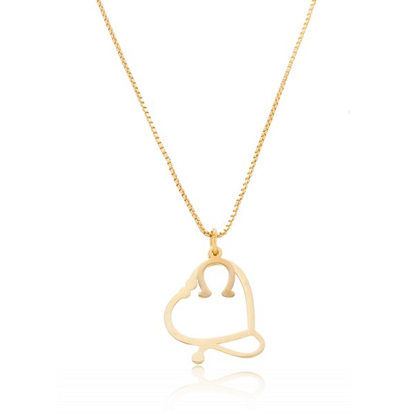 Colar estetoscópio ferradura prata 925 banhado ouro 18k