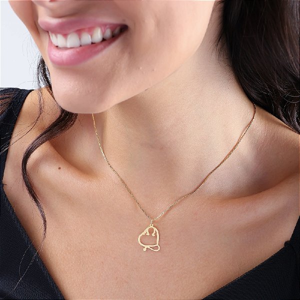 Colar estetoscópio ferradura  prata 925 banhado  ouro 18k