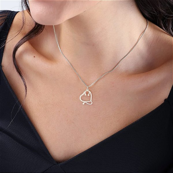 Colar estetoscópio ferradura  prata 925