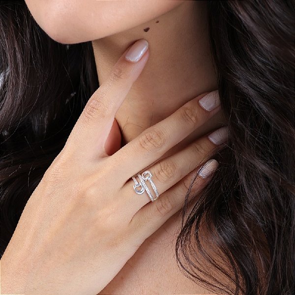 Anel  bridão duplo zircônia  cravejada prata 925