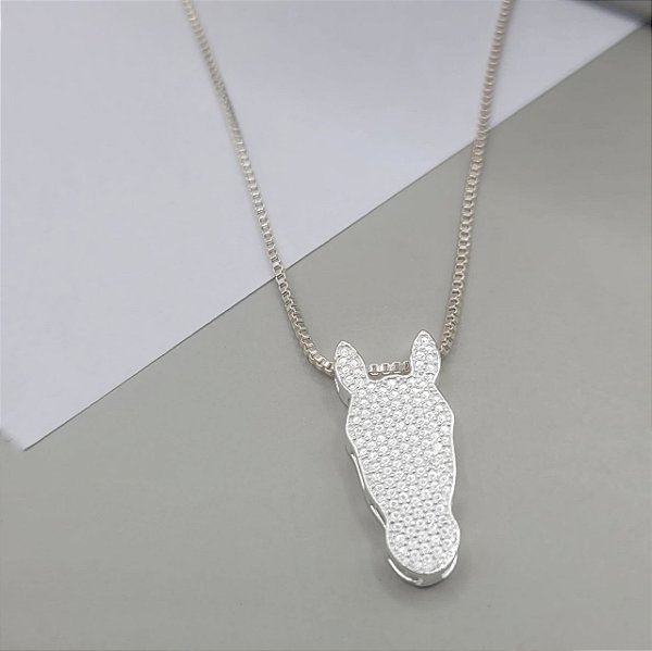 Colar carinha diamantada prata 925