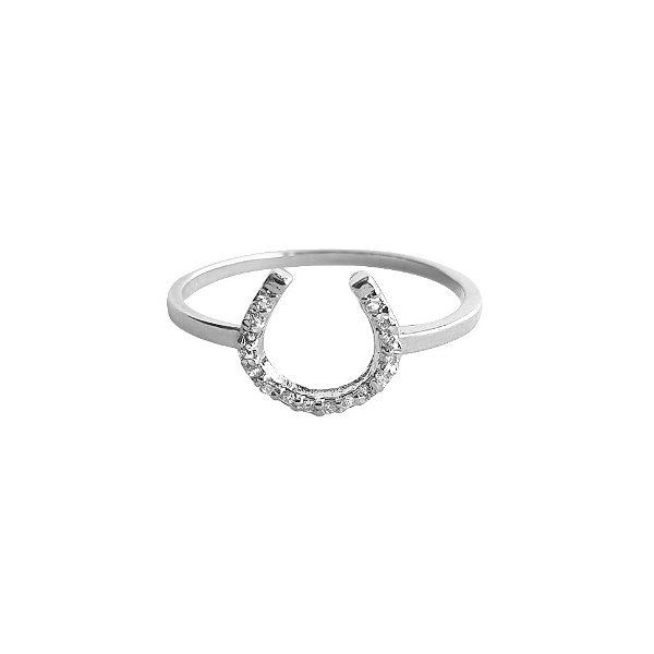 Anel ferradura zirconia cravejada prata 925