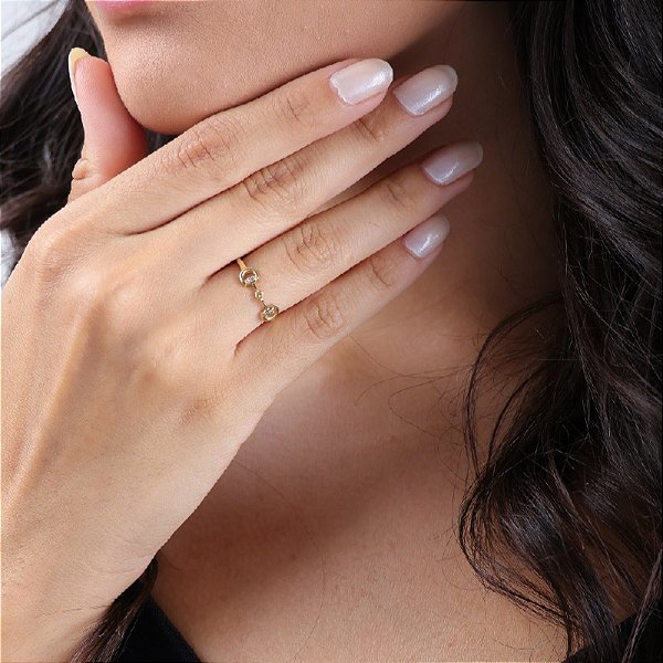 Anel bridão cravejado ouro 18k