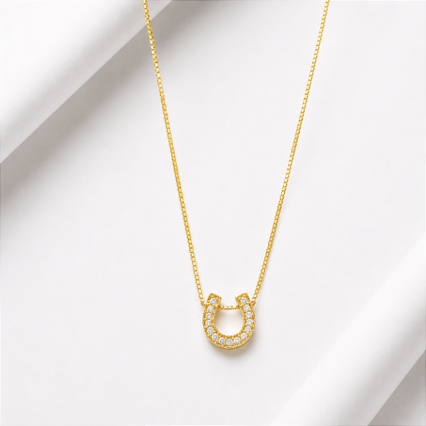 Colar ferradura zirconia cravejada ouro 18k