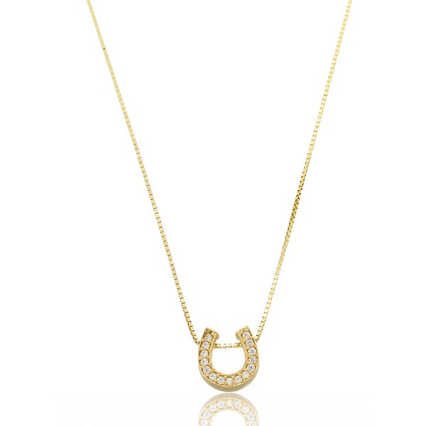 Colar ferradura zirconia cravejada ouro 18k