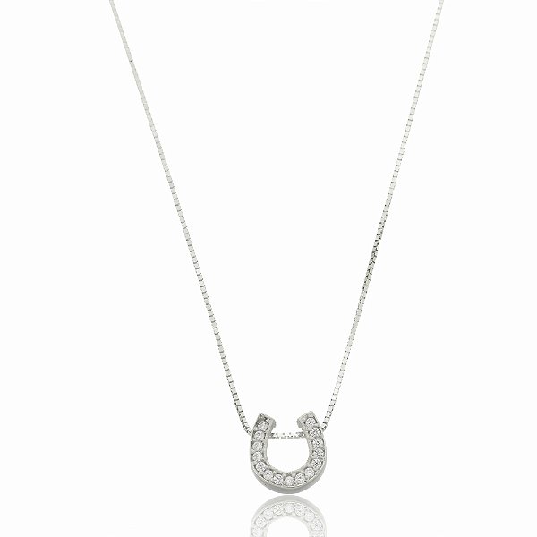 Colar ferradura cravejado ouro branco