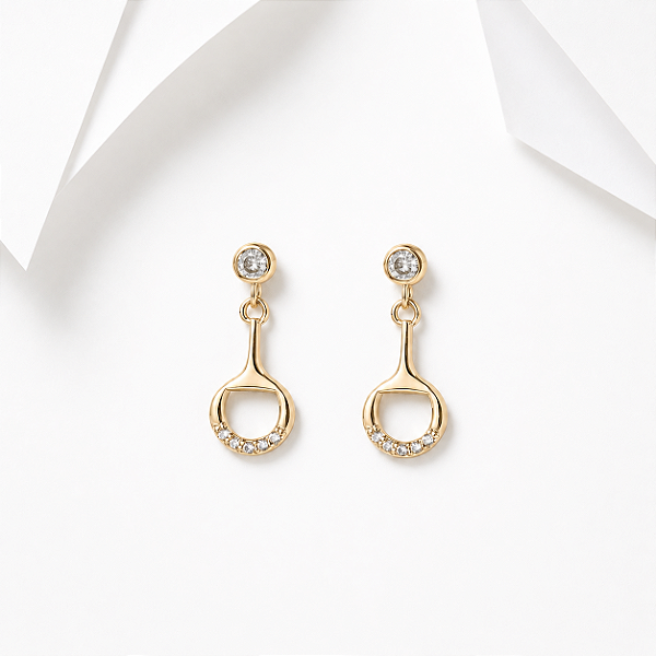Brinco bridão ponto de luz pendente ouro 18k