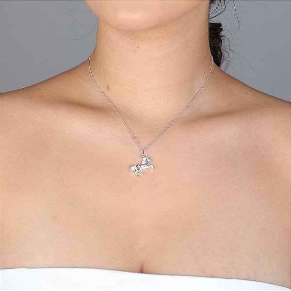 colar cavalo vintage  prata 925.