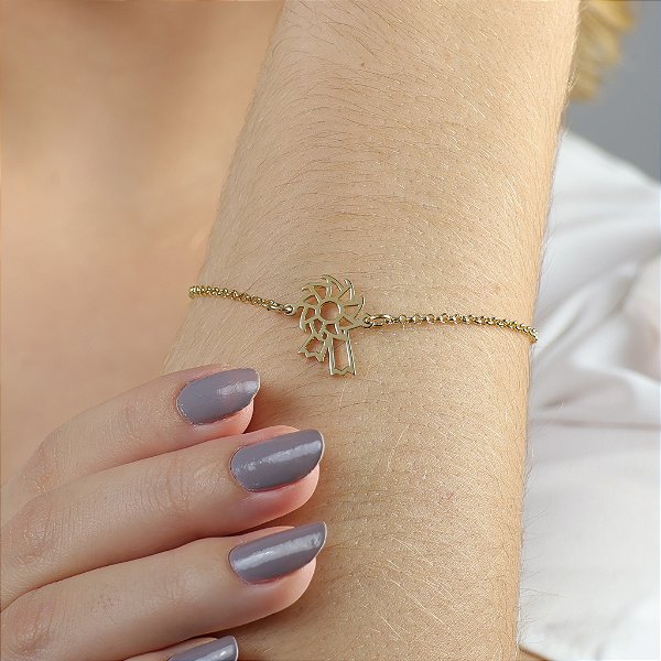 Pulseira escarapela prata 925 banhada a ouro 18k.