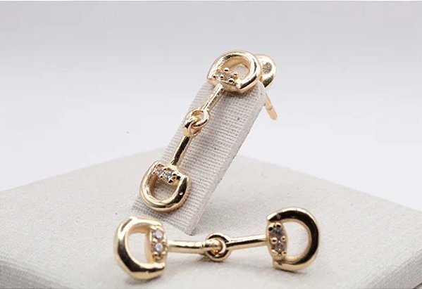 Brinco bridão mini pendente prata 925 banhado a ouro
