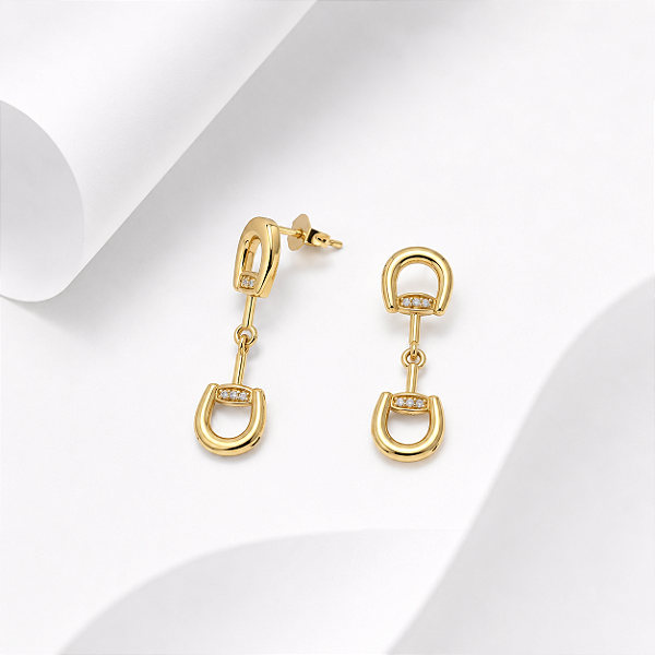 Brinco bridão mini pendente prata 925 banhado a ouro