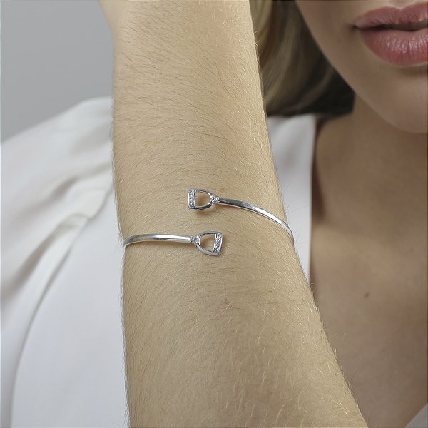 Bracelete estribo duplo cravejado prata 925