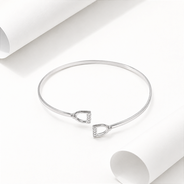 Bracelete estribo duplo cravejado prata 925