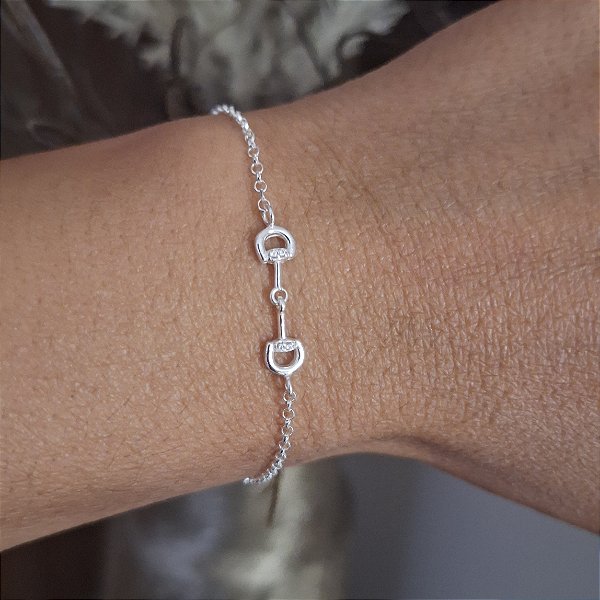 Pulseira bridão baby cravejado prata 925