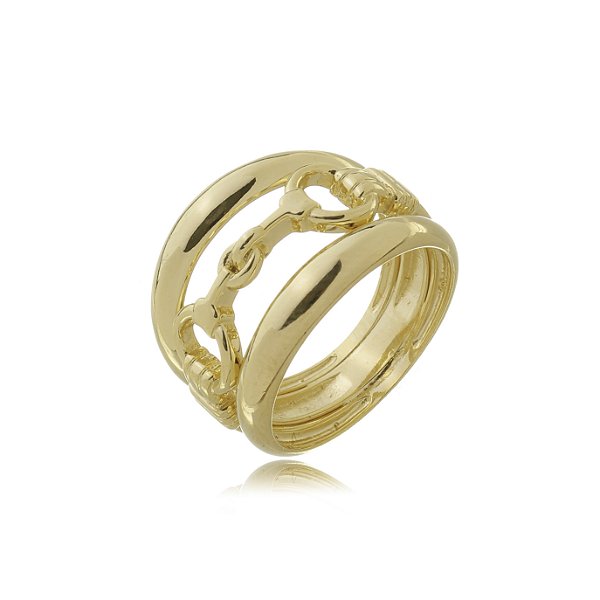 anel aparador bridão prata 925 banhado ouro 18k