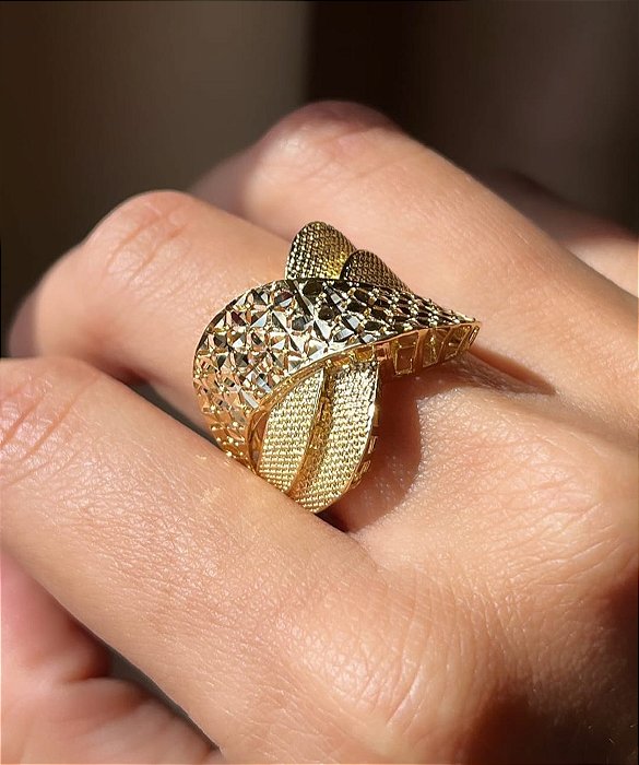 Anel diamantado prata 925 banhado a ouro 18k