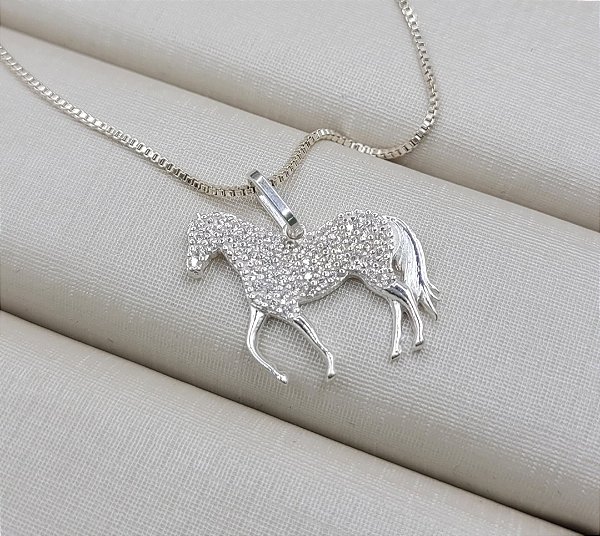 Colar cavalo zircônia  cravejada prata 925
