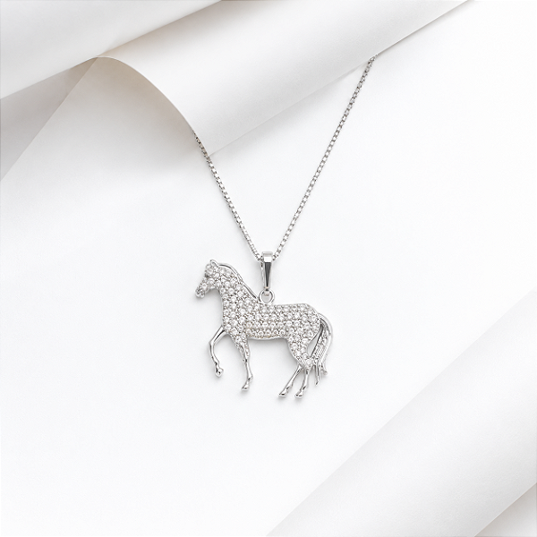 Colar cavalo zircônia cravejada prata 925