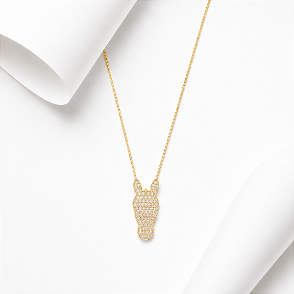 Colar carinha diamantes em ouro 18k