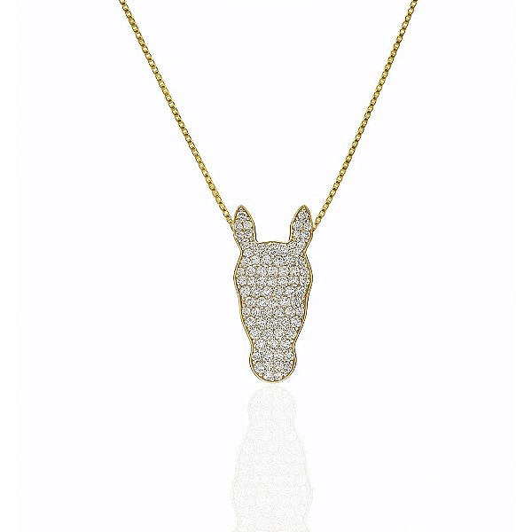Colar carinha moissanite ouro 18k