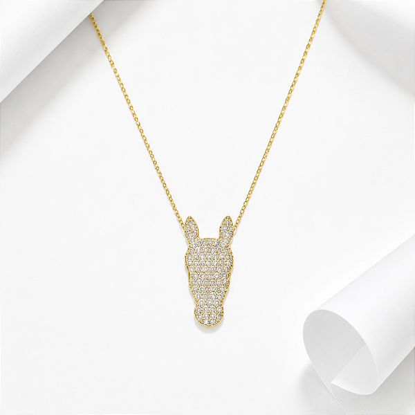 Colar carinha moissanite ouro 18k