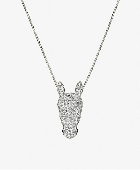 Colar carinha cavalo zircônia cravejada em prata 925.