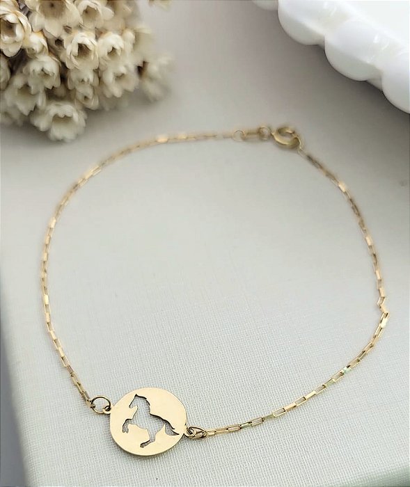 Pulseira mandala mini horse vazado ouro 18k
