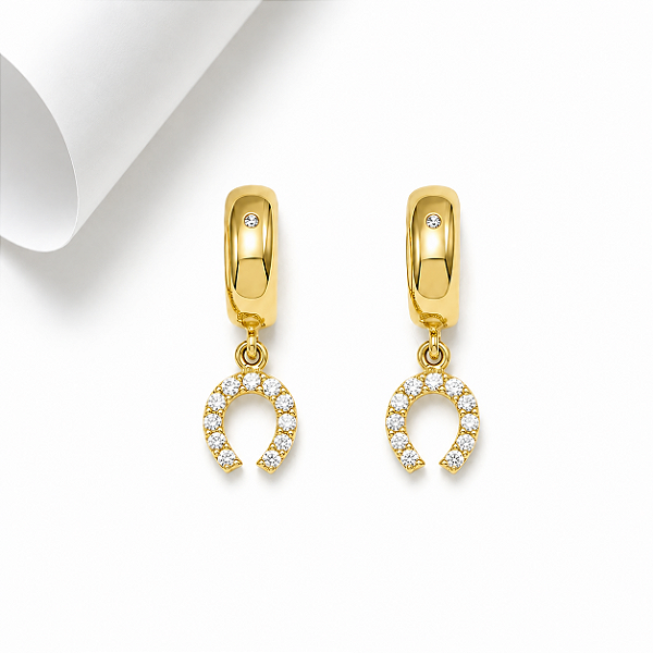 Brinco argola mini ferradura prata 925 banhada a ouro 18k