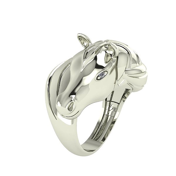 Anel cavalo orgânico prata 925 banhado a rodio de ouro branco