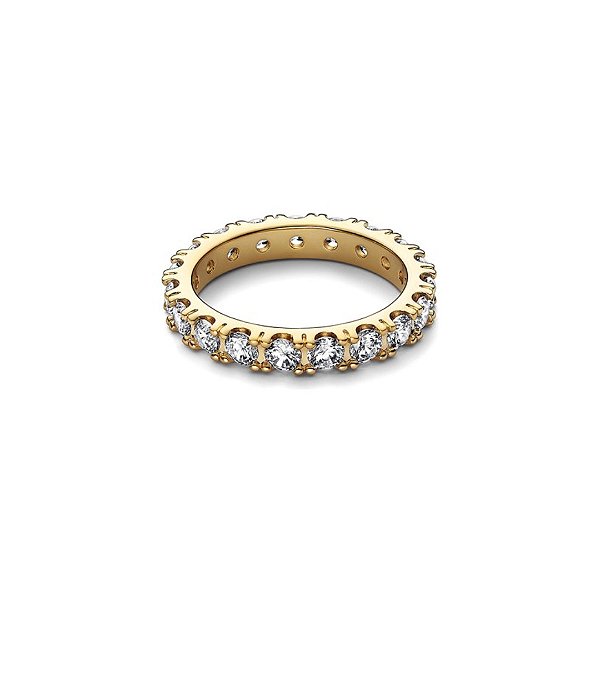 Aliança inteira zirconia cravejada prata 925 banhada ouro