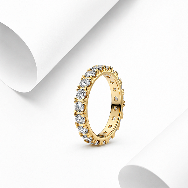 Aliança inteira zirconia cravejada prata 925 banhada ouro