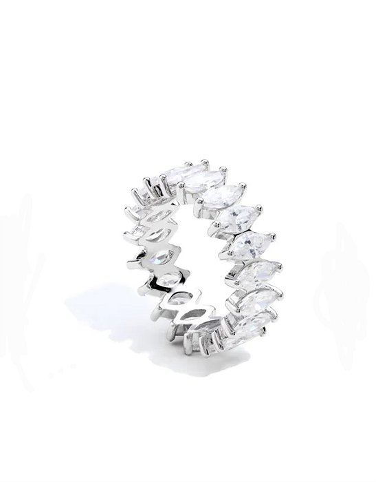Aliança inteira navete zirconia cravejada prata 925