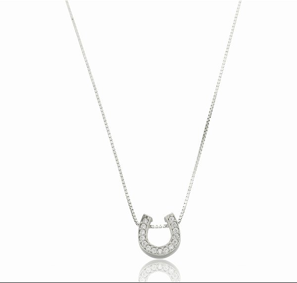 Colar ferradura moissanite cravejada prata 925